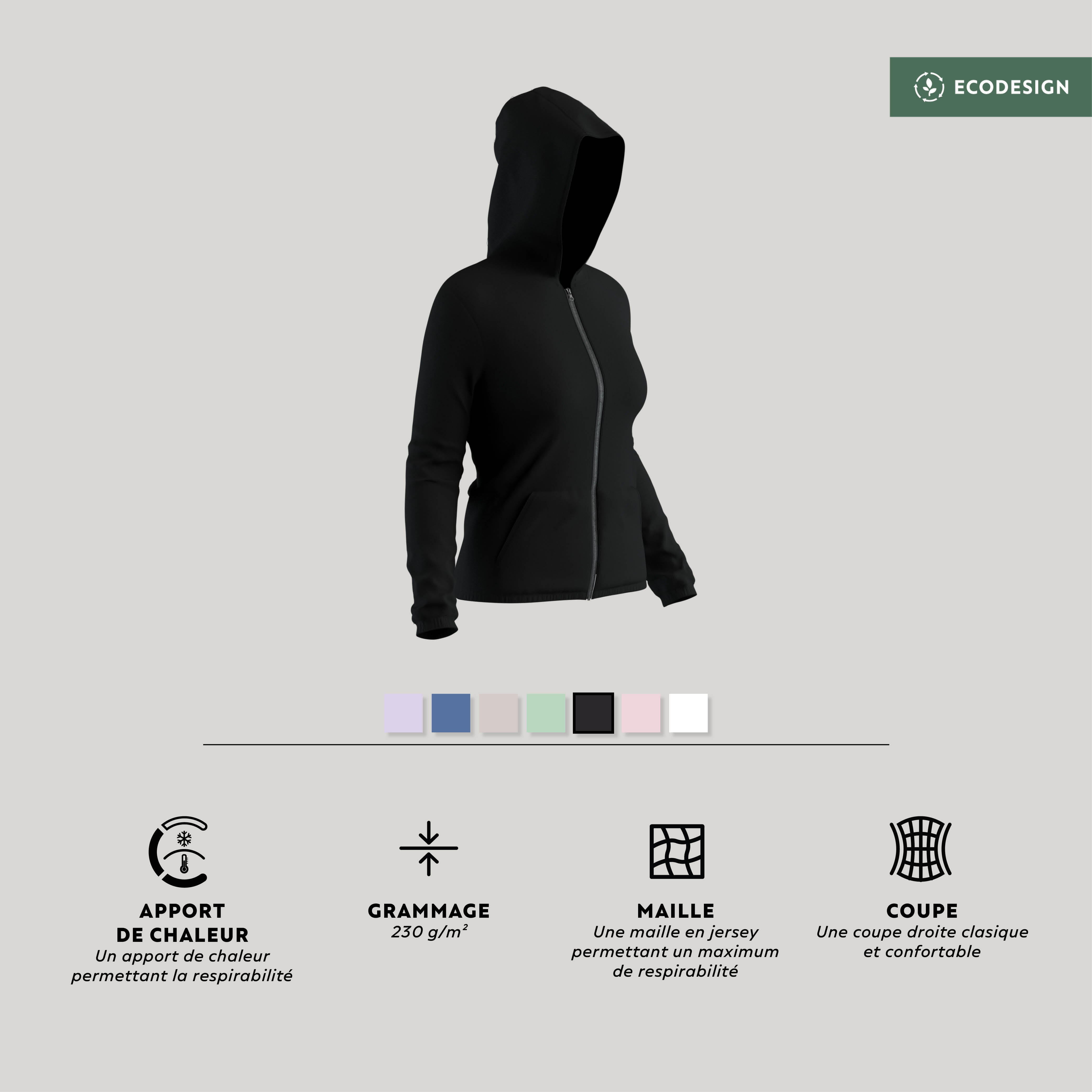 Women's Fitness Zip-Up Sweatshirt 100 - Black