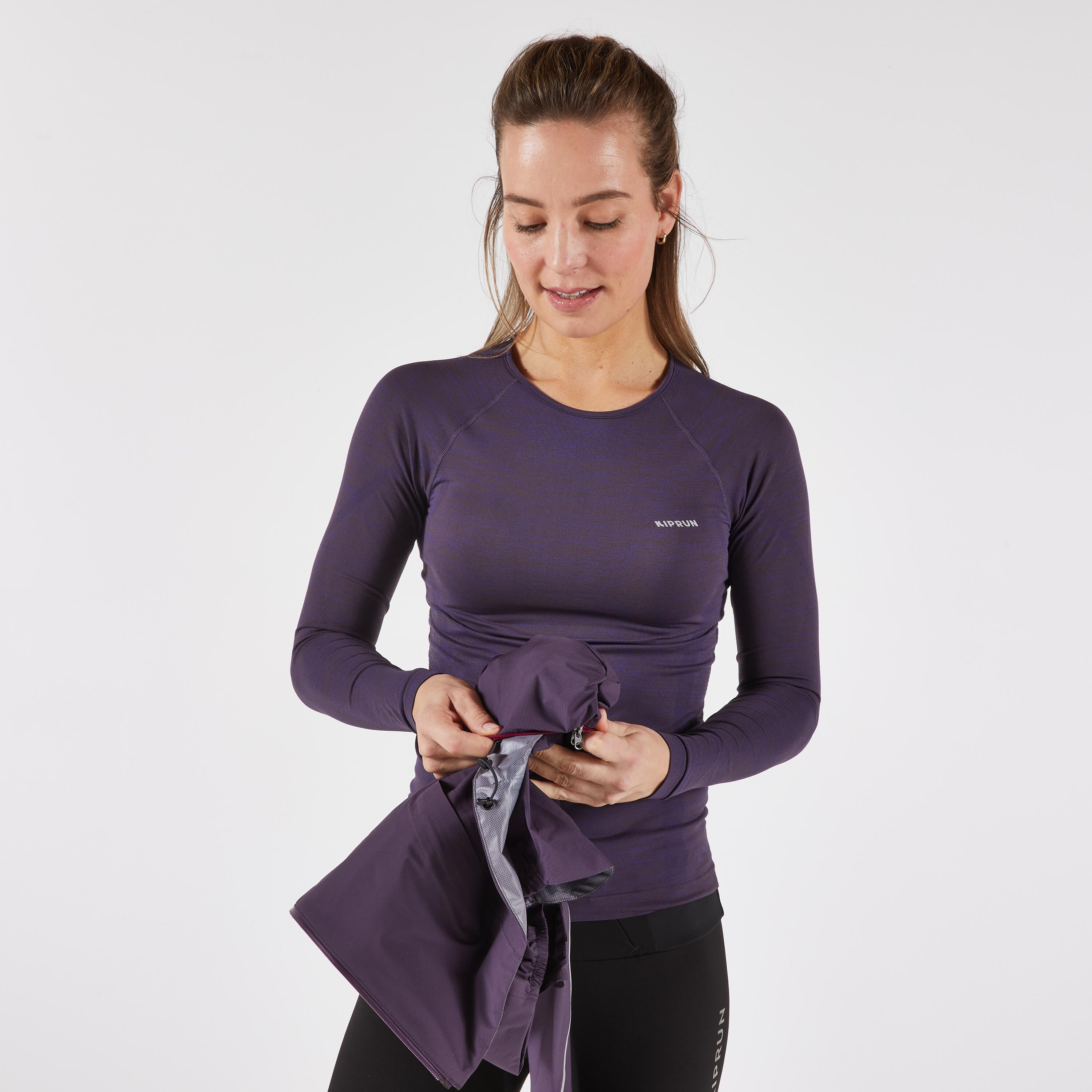 Women's Waterproof Breathable Trail Running Jacket KIPRUN Run500 - Dark Purple